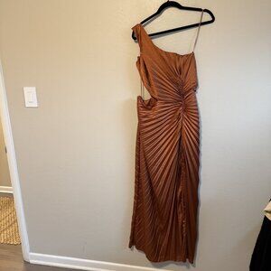 NWT Abercrombie & Fitch Orange Pleated One Sleeve Midi Dress Size Large